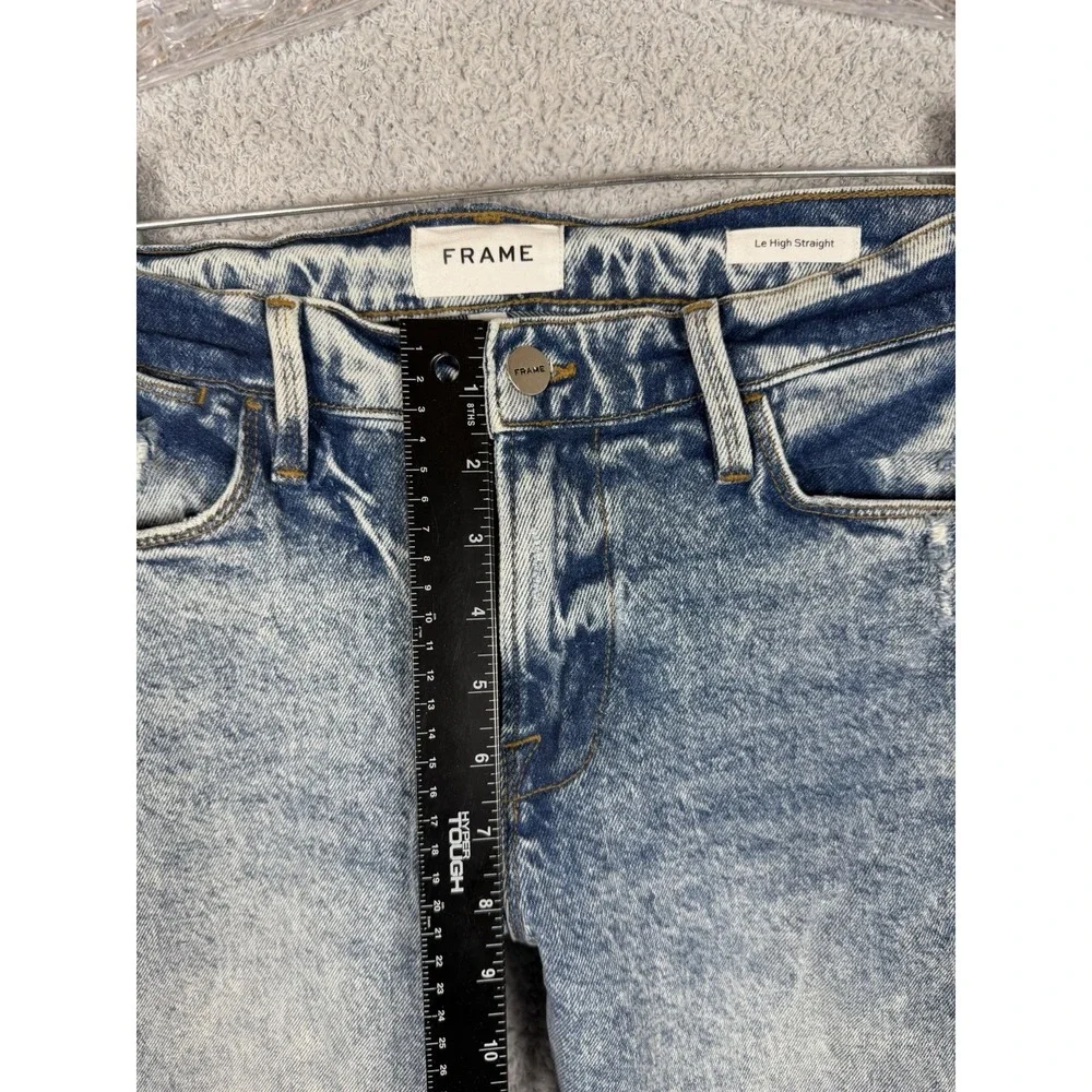 FRAME Le High Straight Ankle Jeans Womens 28 Lombard Bleach Acid Wash Blue‎ - Picture 7 of 10